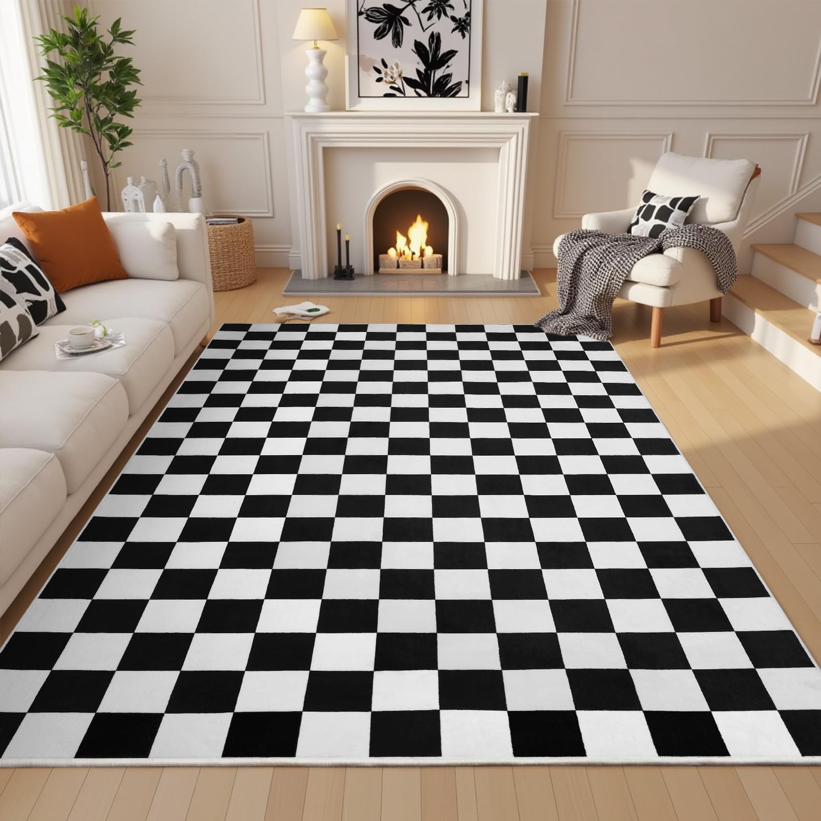 Terrug checkerboard rug close-up shows plush pile and smooth texture.
