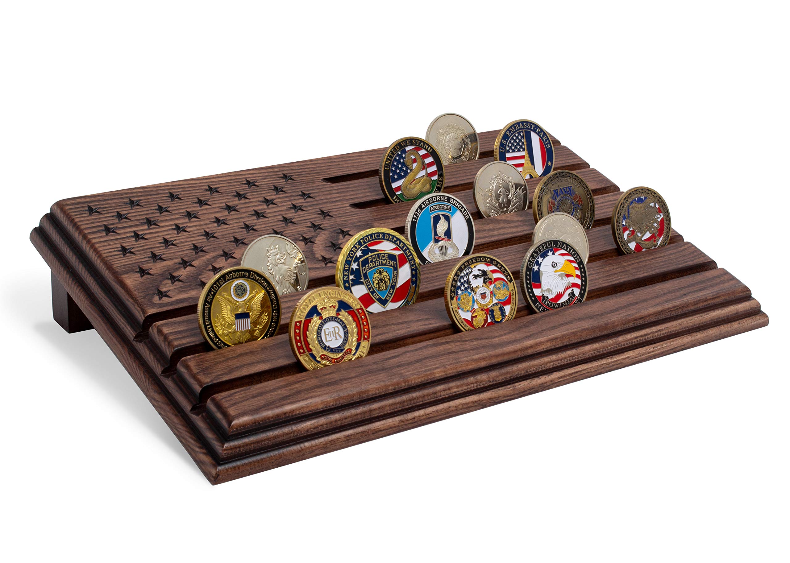 TESLYAR 6-row military coin display stand on desk for easy viewing