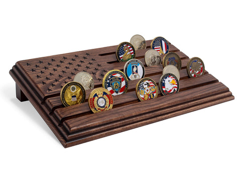 TESLYAR 6-row military coin display stand on desk for easy viewing