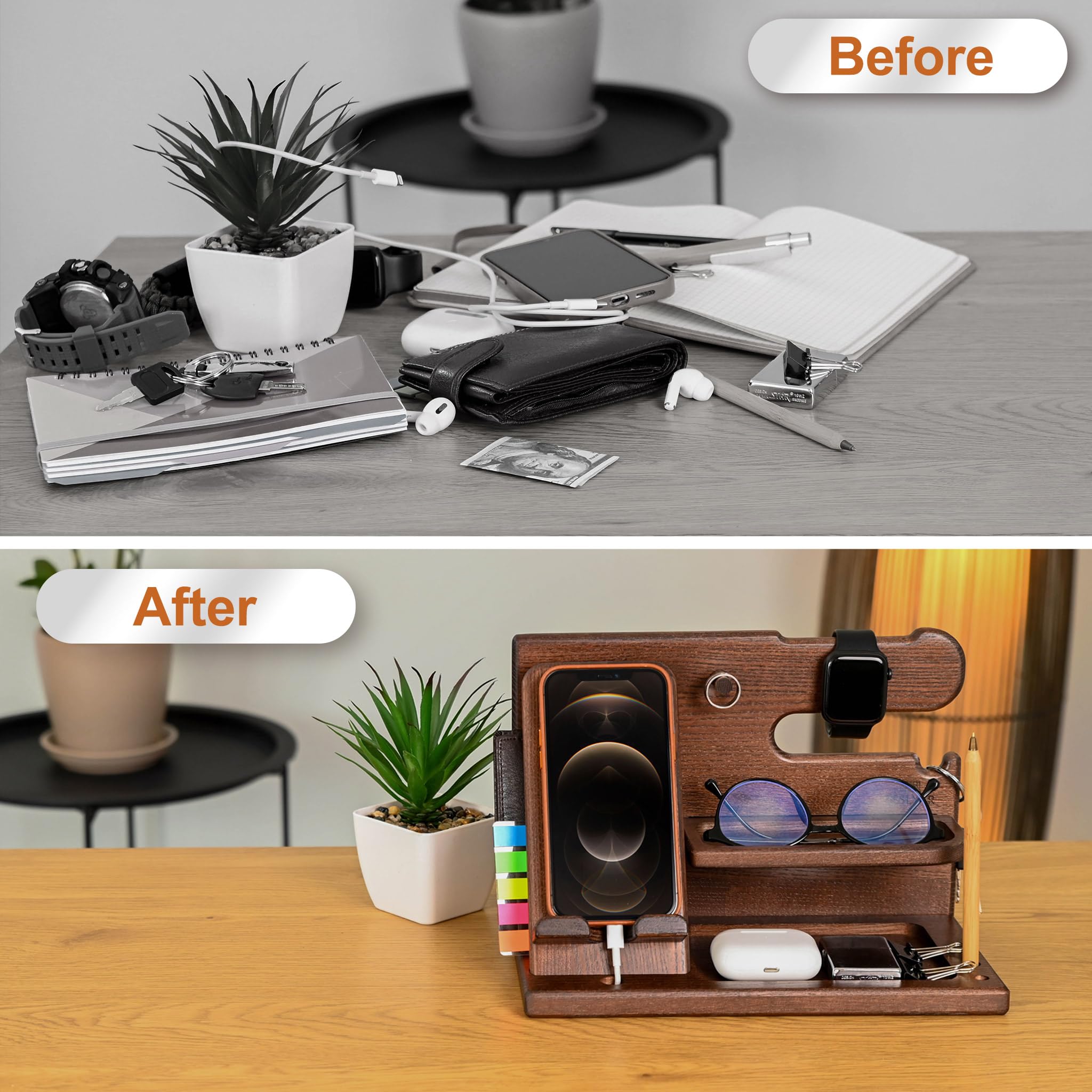 TESLYAR Bourbon Brown docking station side view slim profile