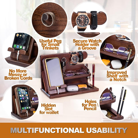 TESLYAR Bourbon Brown docking station top view with built-in compartments