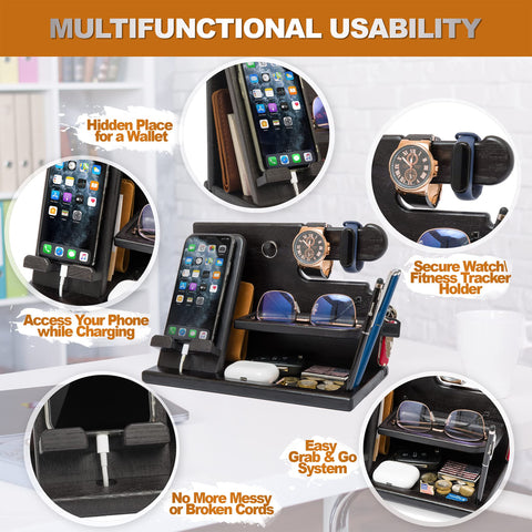 TESLYAR wood docking station wallet compartment for quick card access