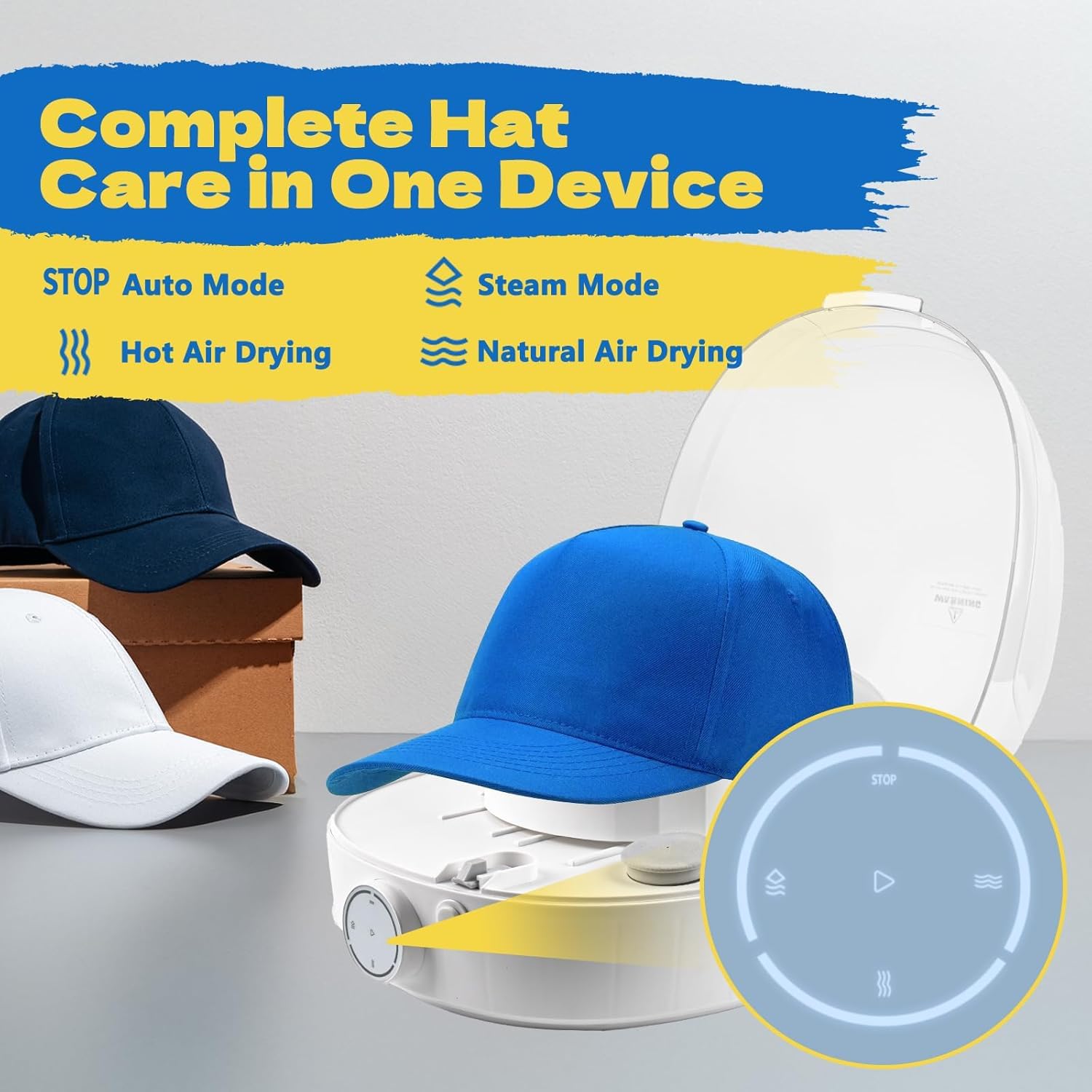 Tesmotor quick drying technology blends steam and air drying to finish hats fast.