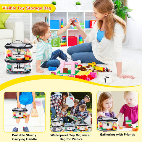 Tesuko large capacity bags hold bricks, puzzles, and board games.