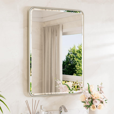 TETOTE brushed nickel mirror 20x30 enhances a modern bathroom.