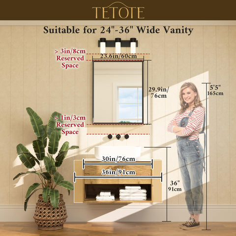 TETOTE installation-ready mirror with mounting holes and hardware.