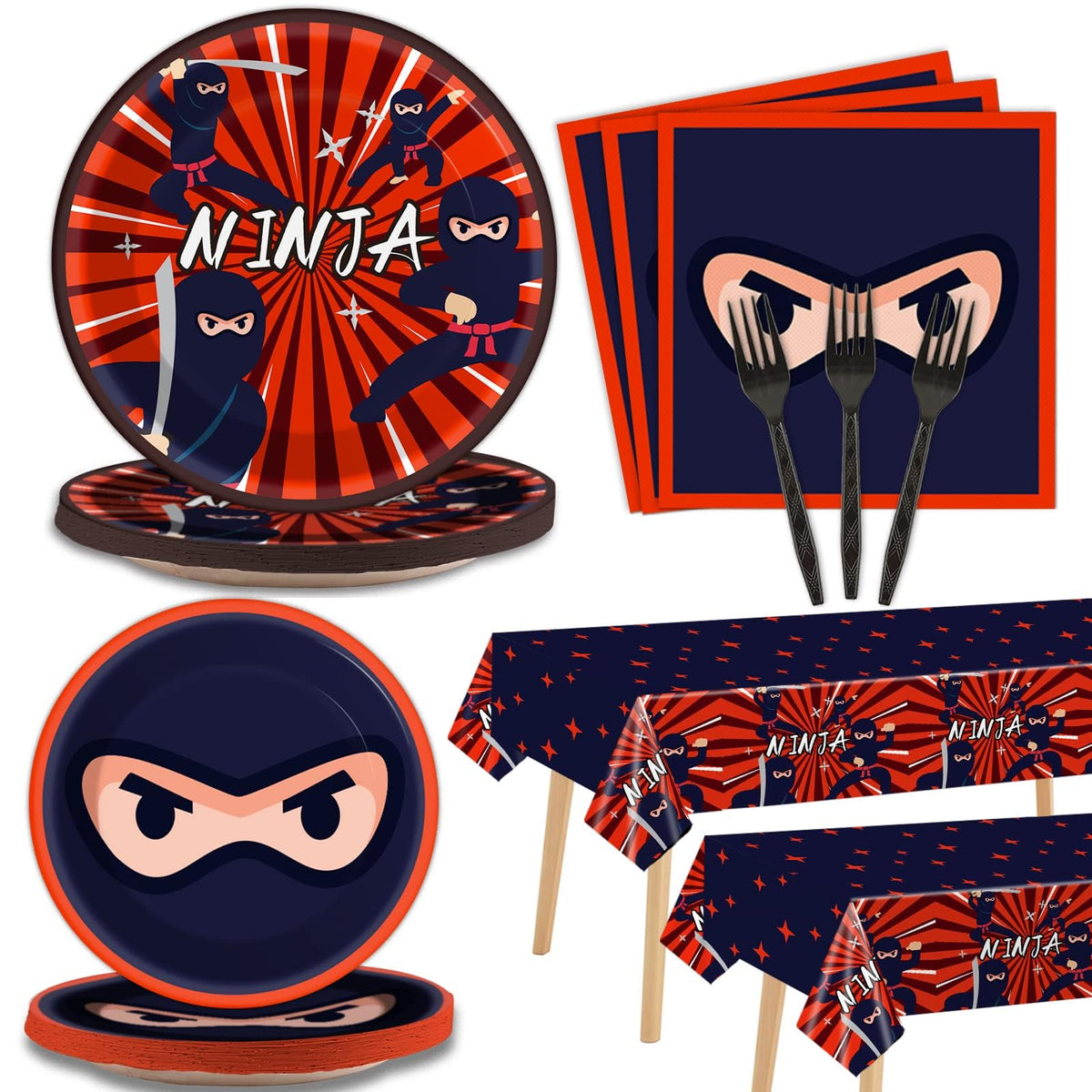 Tevxj Ninja birthday tablecloth for ninja party decor and easy cleanup.