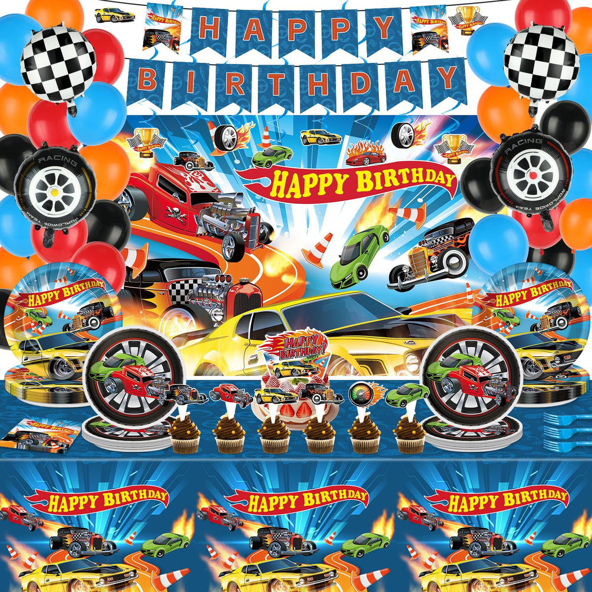 Tevxj race car plates 9 inch brighten kid's birthday tables.