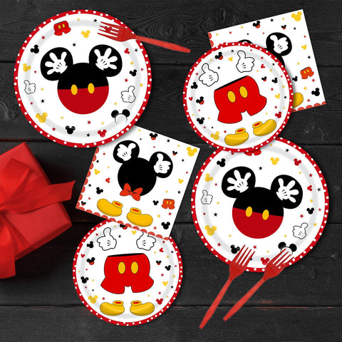 Tewess 96-piece red mouse tableware set themed decor complements birthday parties.