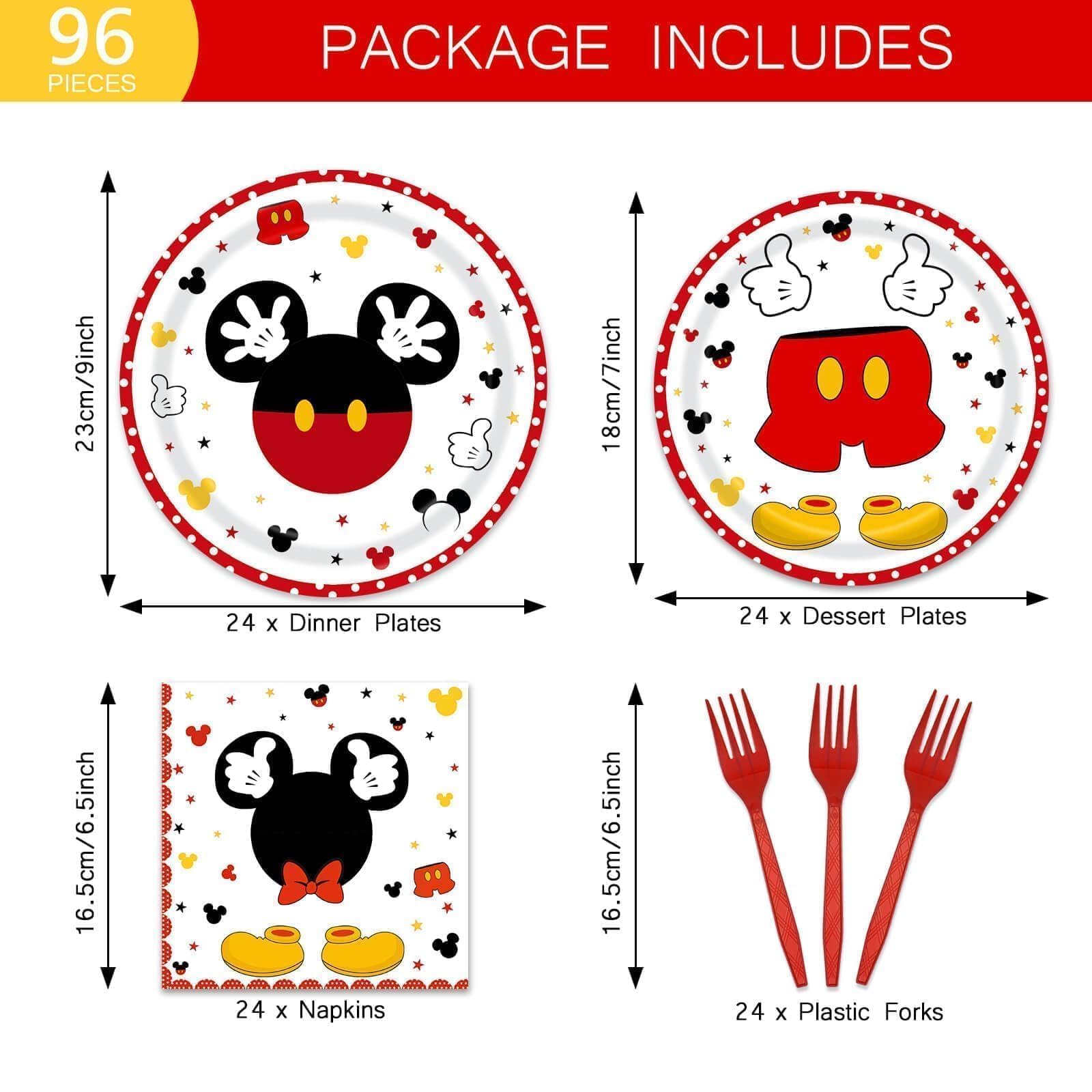 Tewess 96-piece red mouse tableware set dessert plates add playful color to birthday tables.
