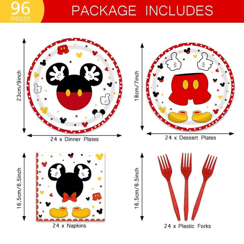 Tewess 96-piece red mouse tableware set dessert plates add playful color to birthday tables.