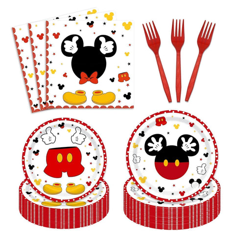 Tewess 96-piece red mouse tableware set dinner plates for 24 guests, sturdy and party-ready.