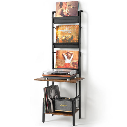 Tewinko record player stand with enlarged countertop for stable placement.