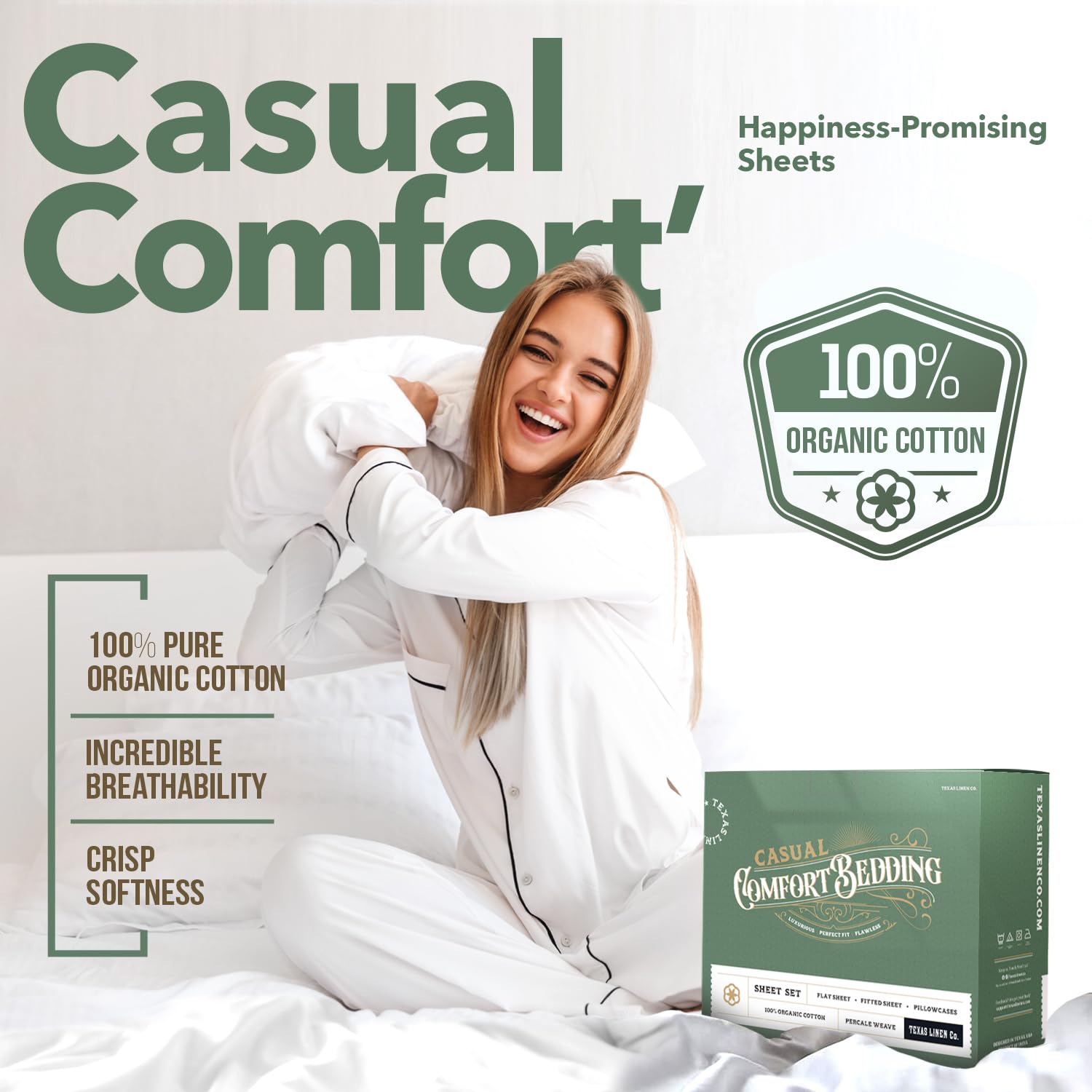 Texas Linen Co. California King fitted sheet deep pockets for secure fit.