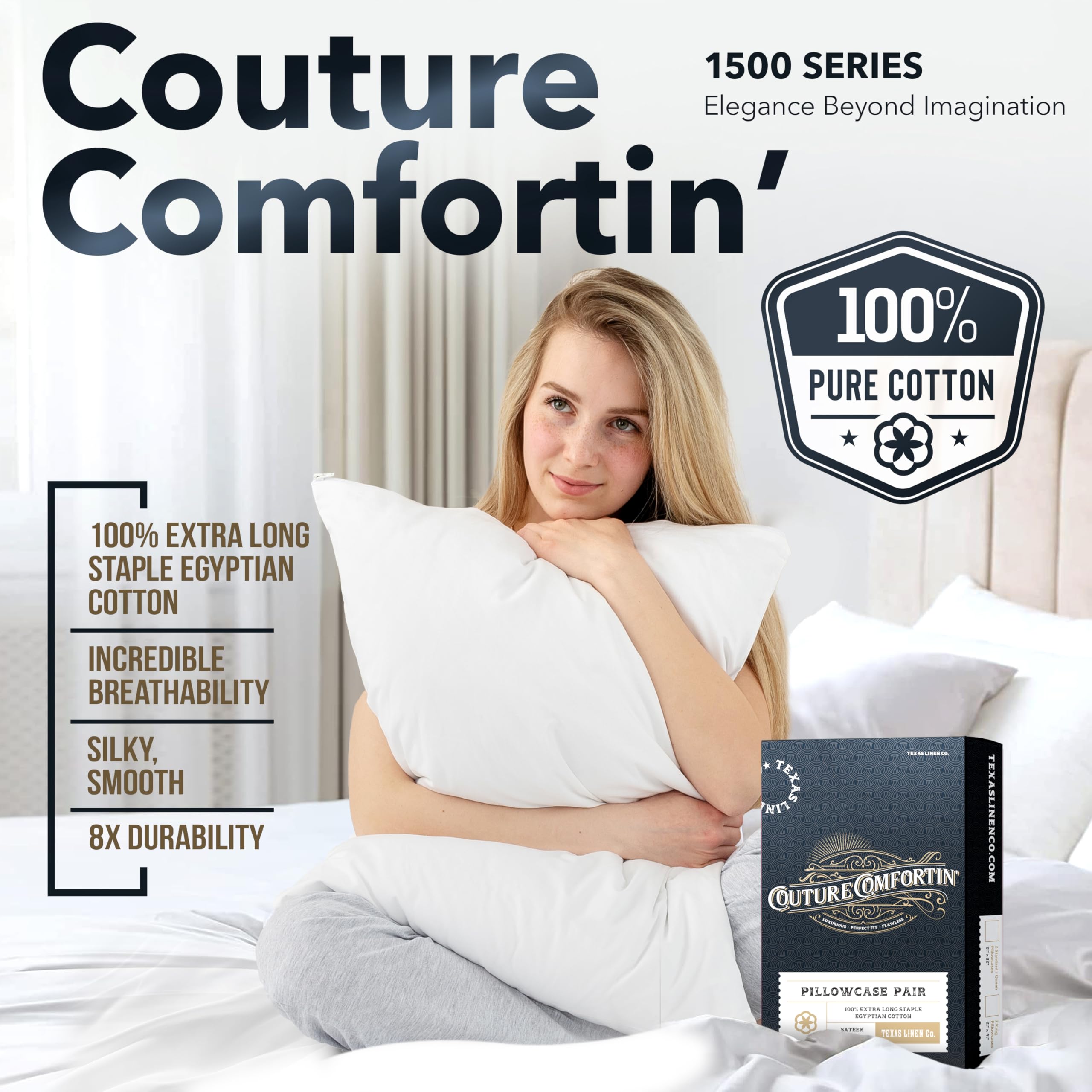 Texas Linen Co. King-size pillowcase set of 2 with hemstitch detailing for elegant bedding.