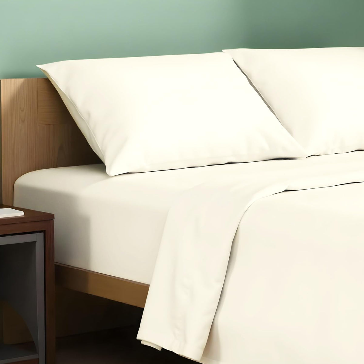 TEXAS LINEN CO. king flat sheet close-up shows crisp percale for cooling sleep