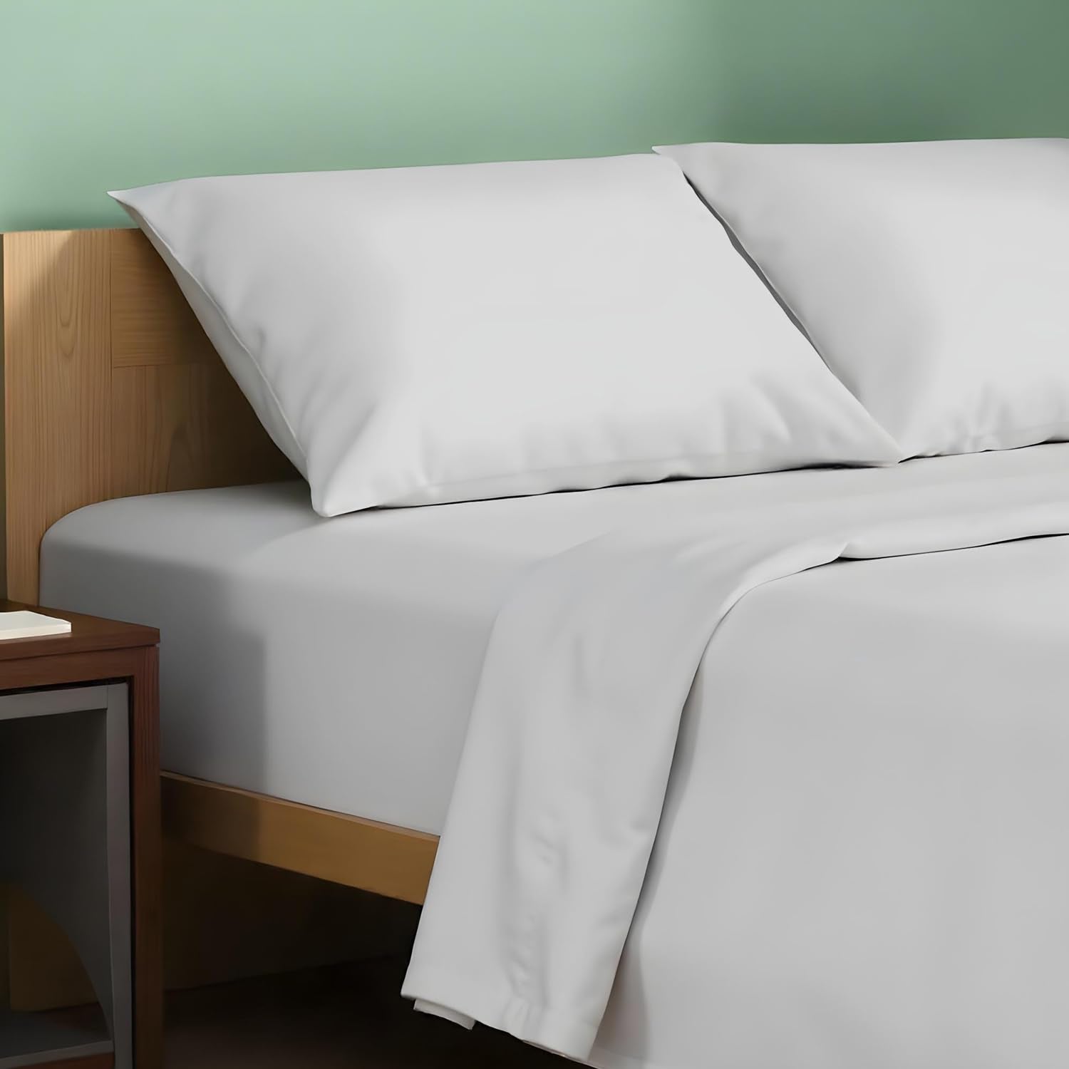 Texas Linen Co. king flat sheet in light grey delivers crisp, cooling comfort.