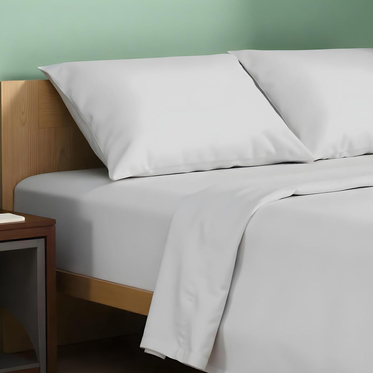 Texas Linen Co. king flat sheet in light grey delivers crisp, cooling comfort.