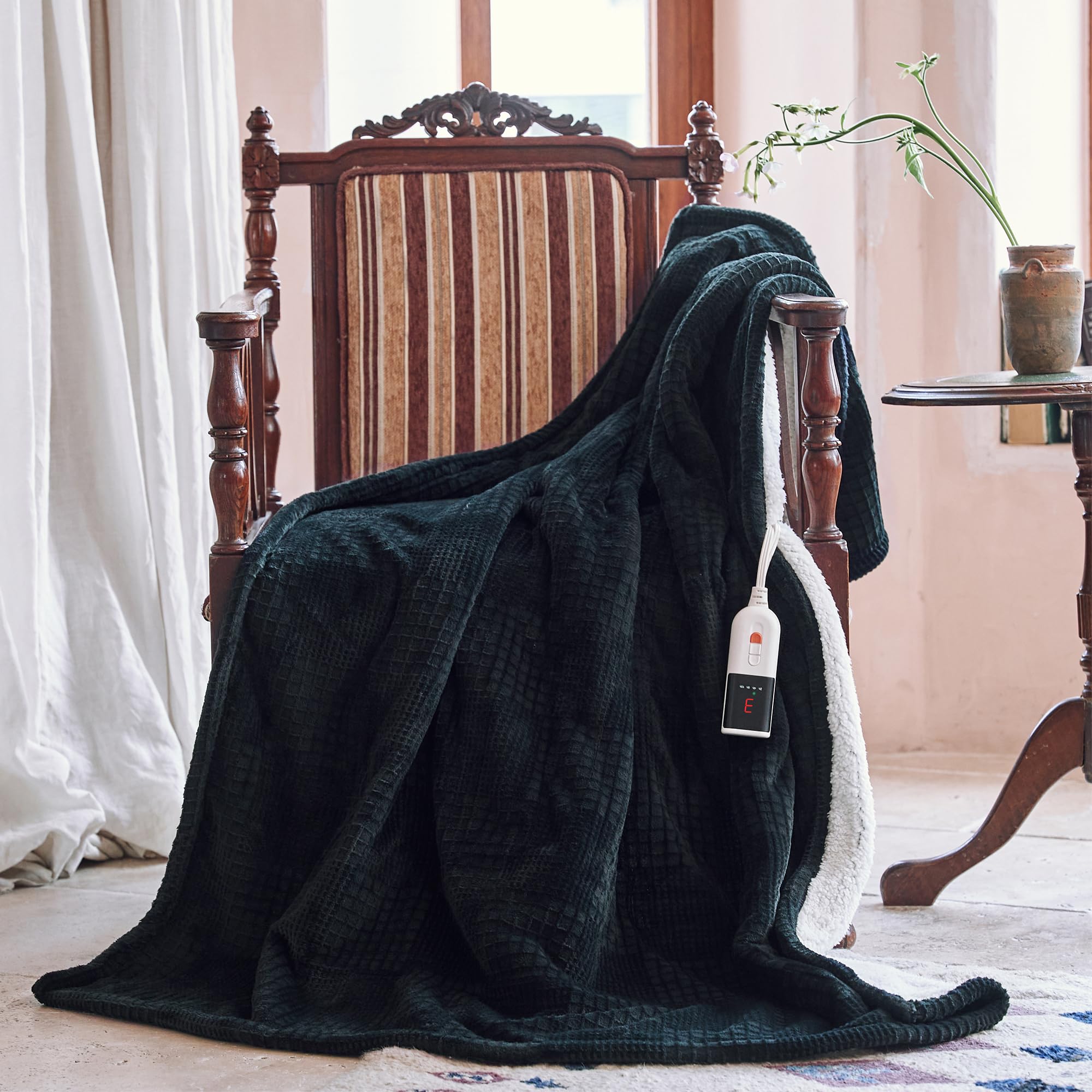 Texciting heated blanket highlights 9 heat settings for customizable comfort.