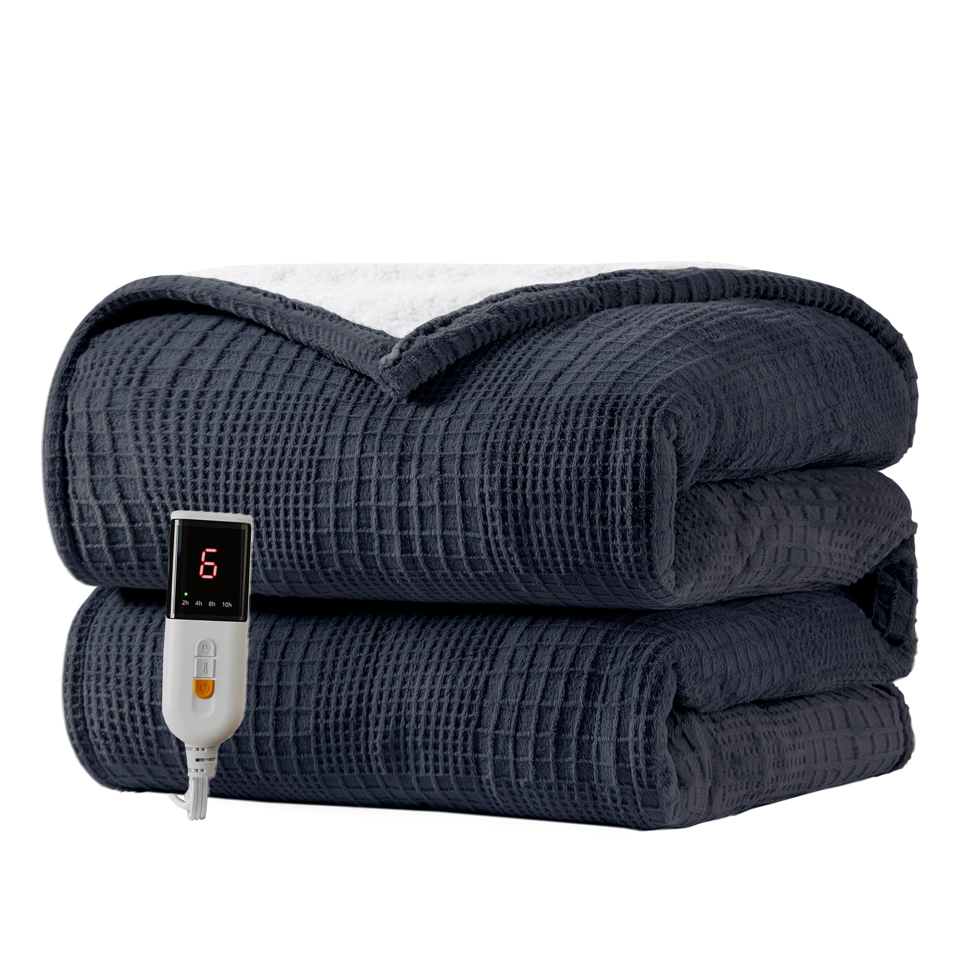 Texciting heated blanket with soft fleece fabric for cozy warmth on bed or couch.