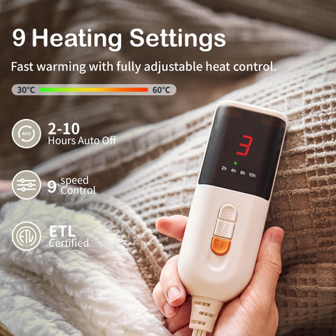 Texciting heated blanket 9 heat settings for personalized warmth