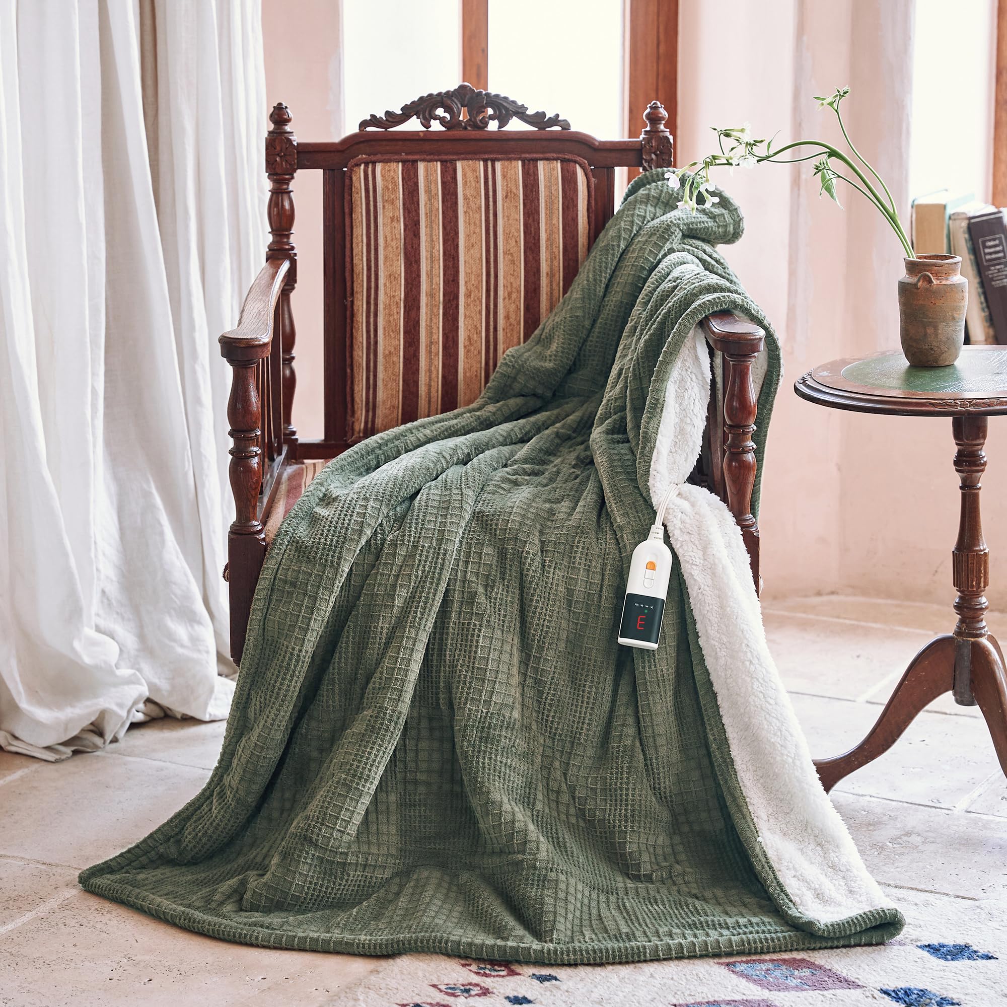 Texciting heated blanket auto off timer highlights safe hands free use.