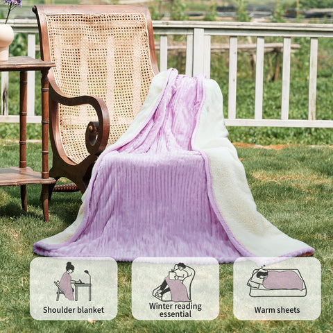 Folded purple Texciting blanket ready for easy storage and travel.