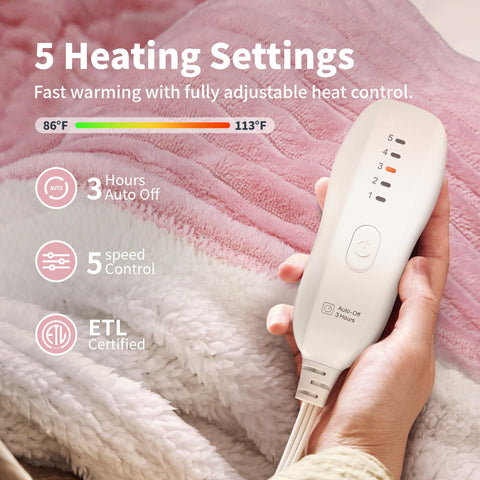 Texciting pink heated blanket 50x60 auto-off for safe, worry-free use.