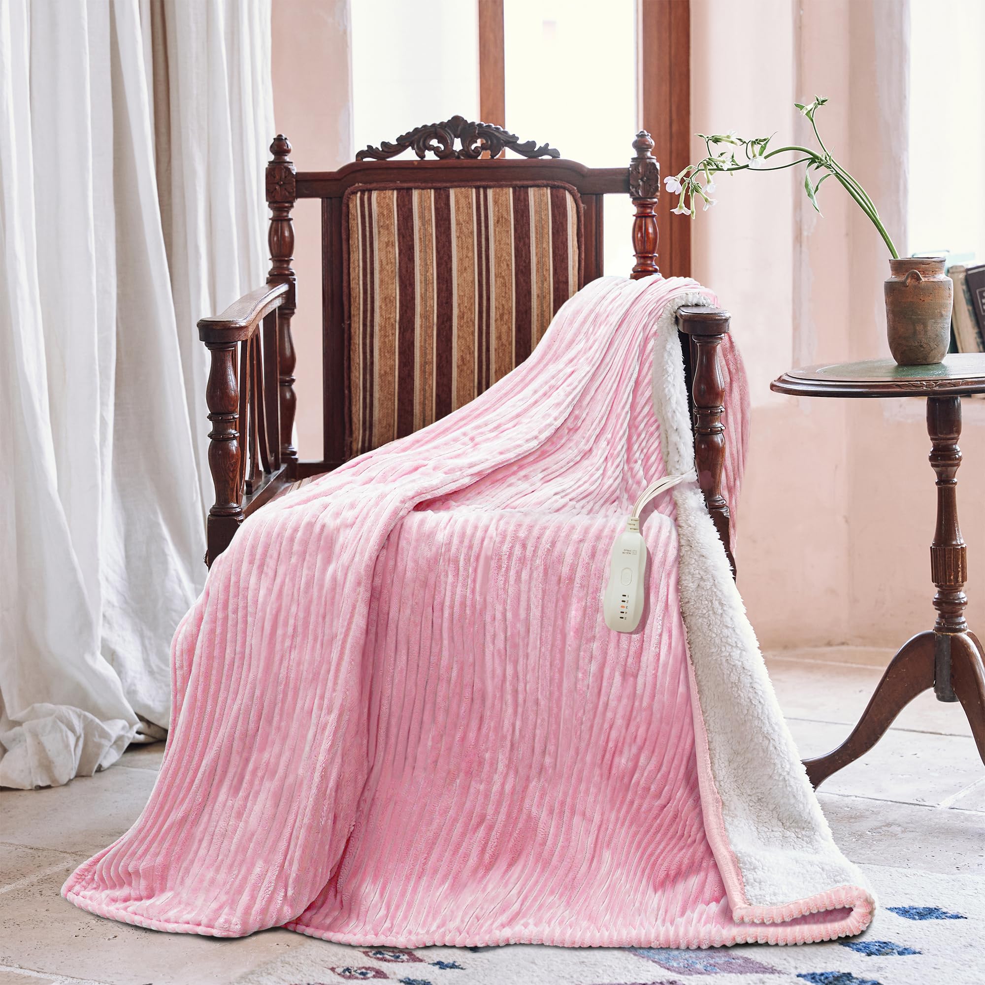 Texciting pink heated blanket 50x60 with digital controls for easy temperature.