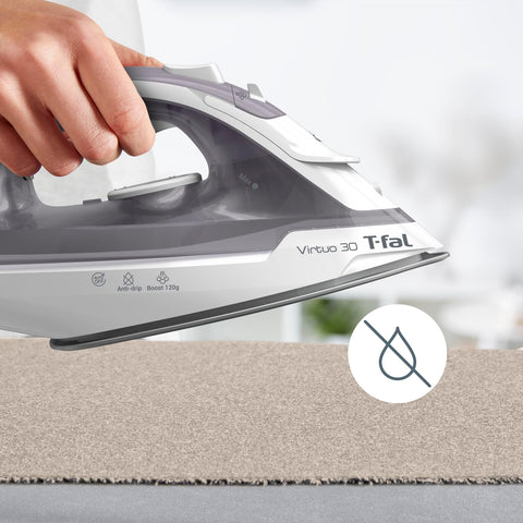 T-Fal Virtuo Steam Iron ceramic soleplate glide across fabrics.