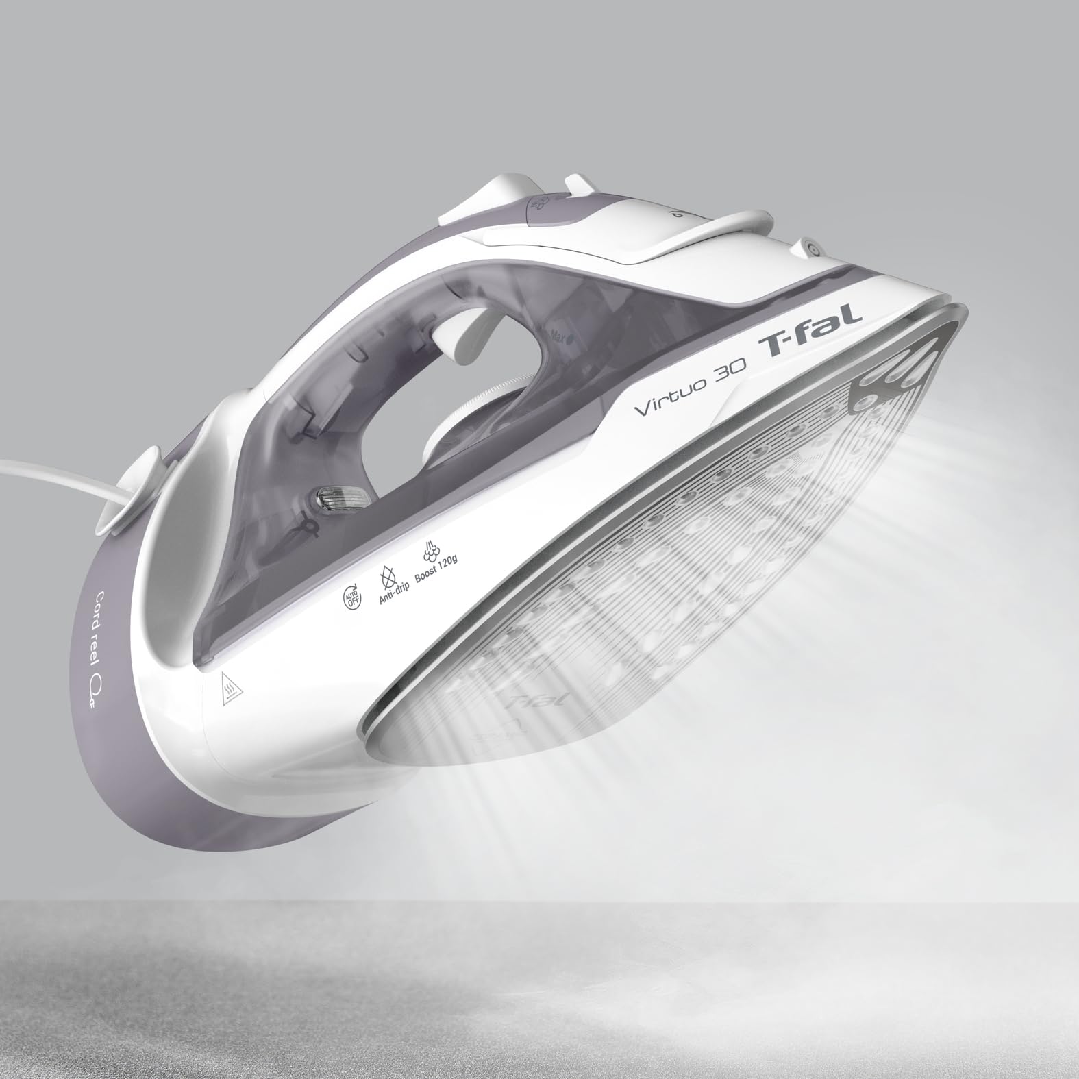 T-Fal Virtuo Steam Iron retractable cord demonstrates clutter-free storage.