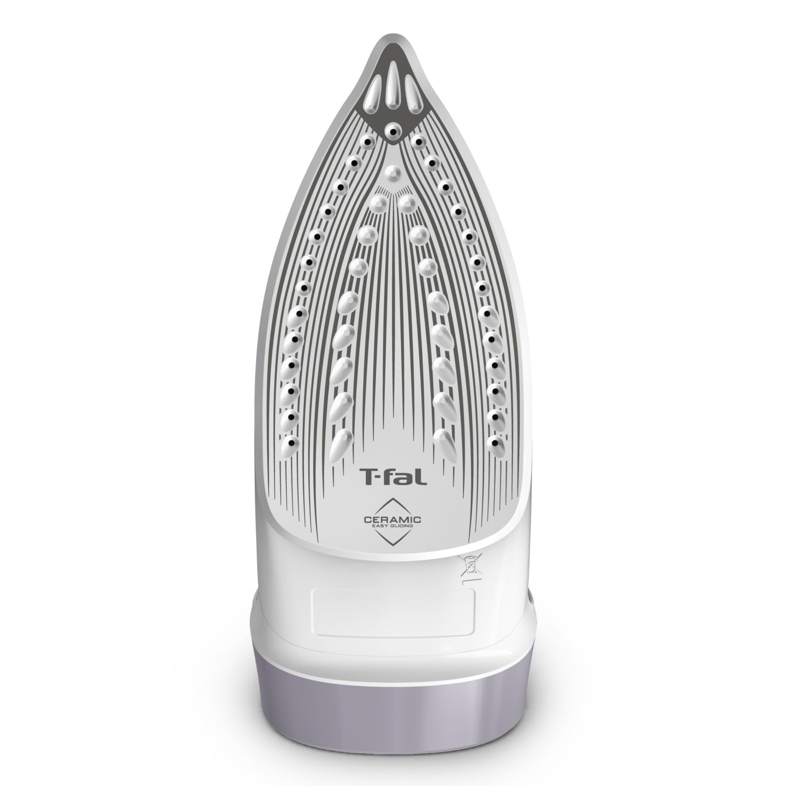 T-Fal Virtuo Steam Iron soleplate close-up highlights ceramic, scratch-resistant glide.