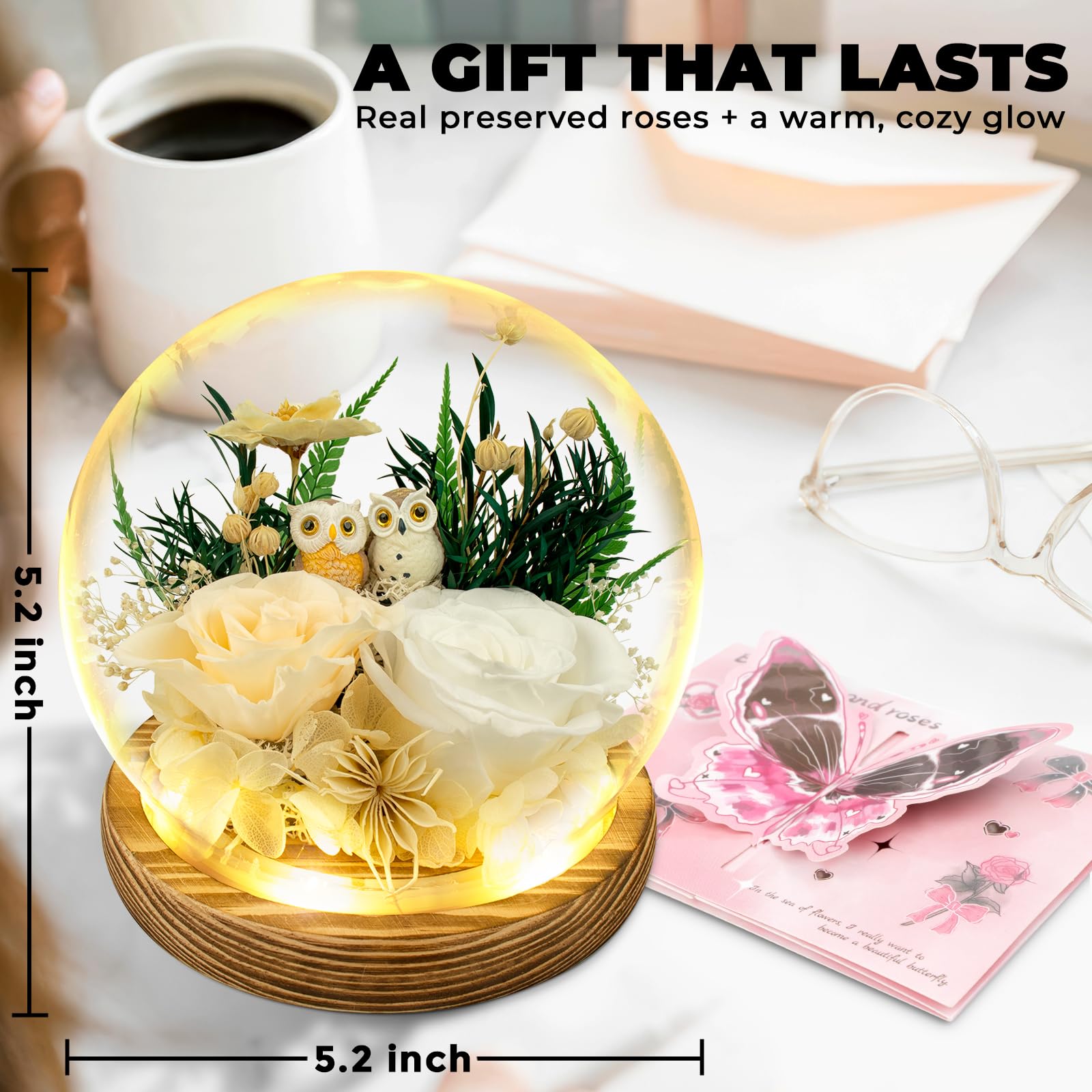 TGELATA forever rose display enhances home decor day and night.