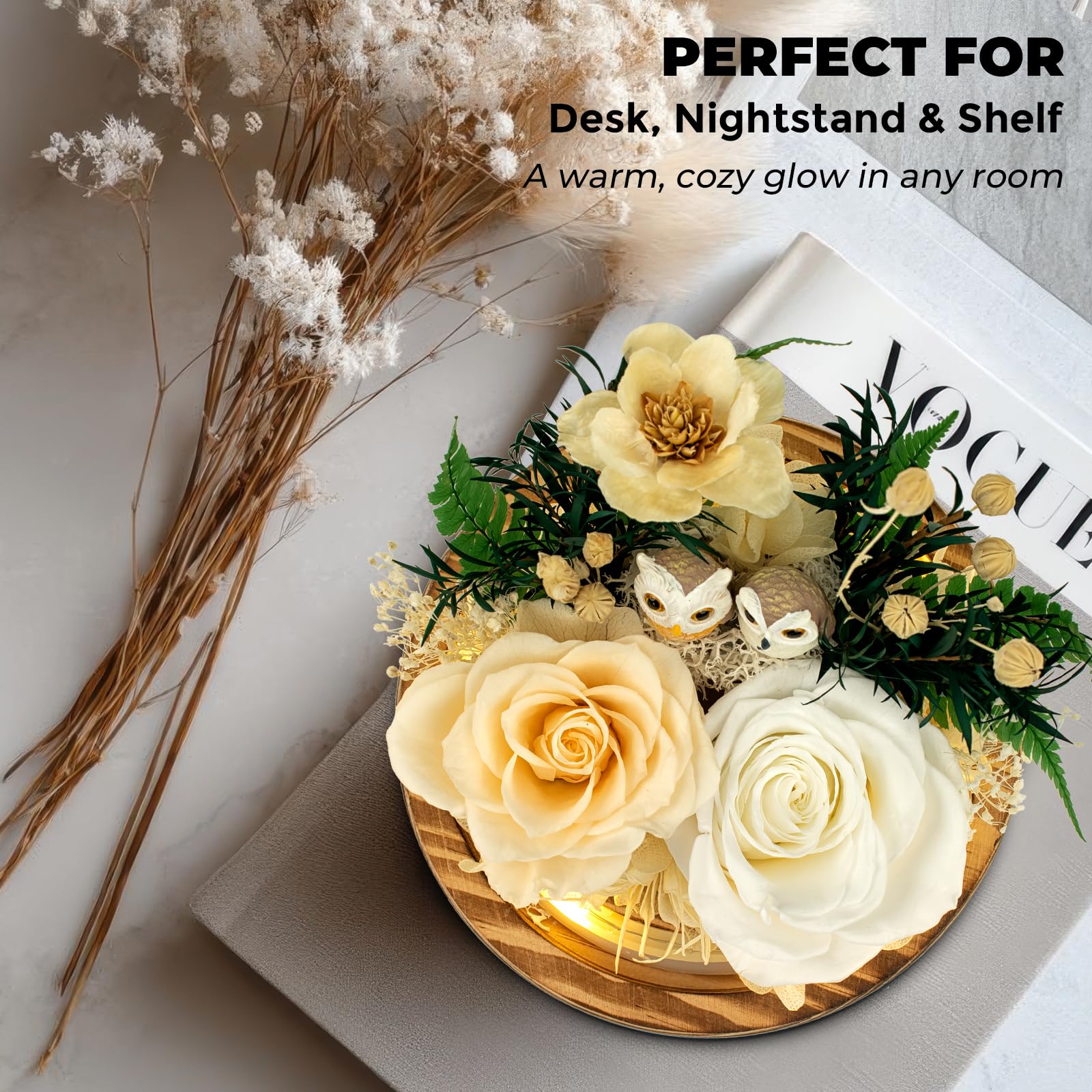 TGELATA preserved roses gift with owls for a meaningful present.