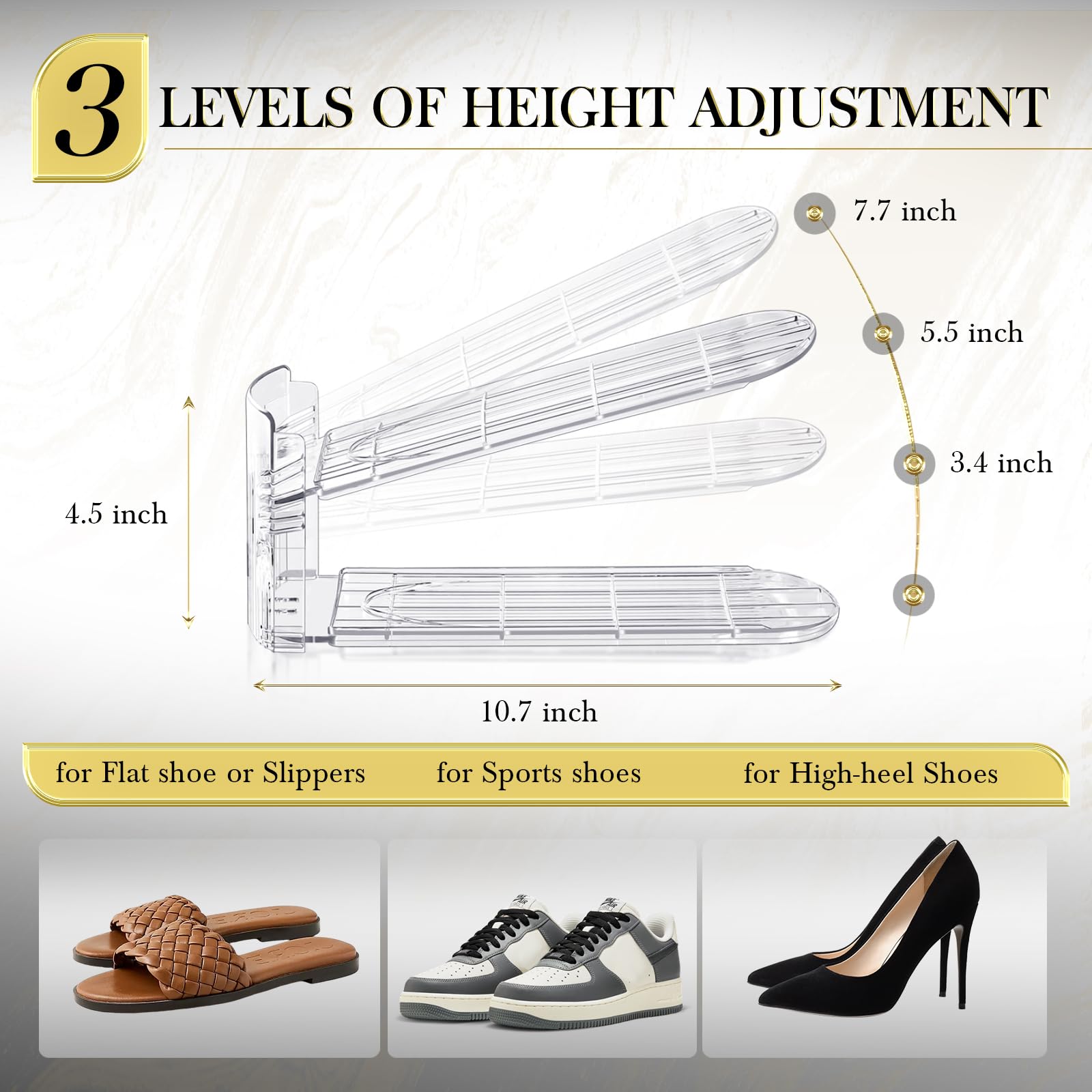 Tgzwme Shoe Slots Organizer 12-pack side view highlights compact vertical storage for sneakers and flats.