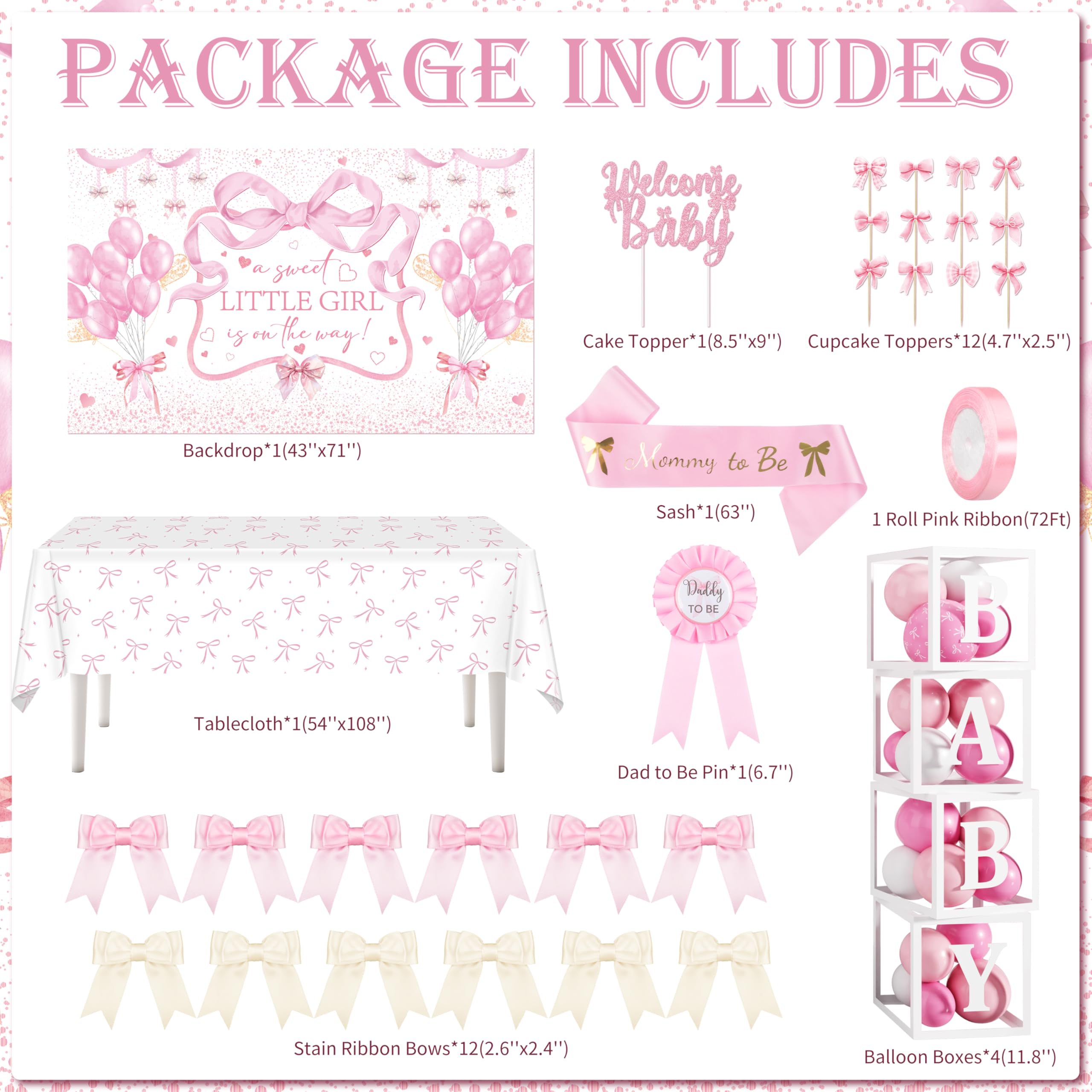 THAWAY baby girl balloons and bow toppers add festive dessert table charm