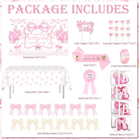 THAWAY baby girl balloons and bow toppers add festive dessert table charm