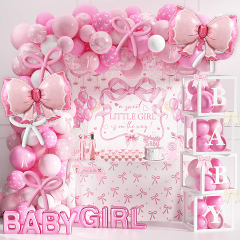 THAWAY pink baby shower kit with balloons and backdrop用于现场布置的照片级效果