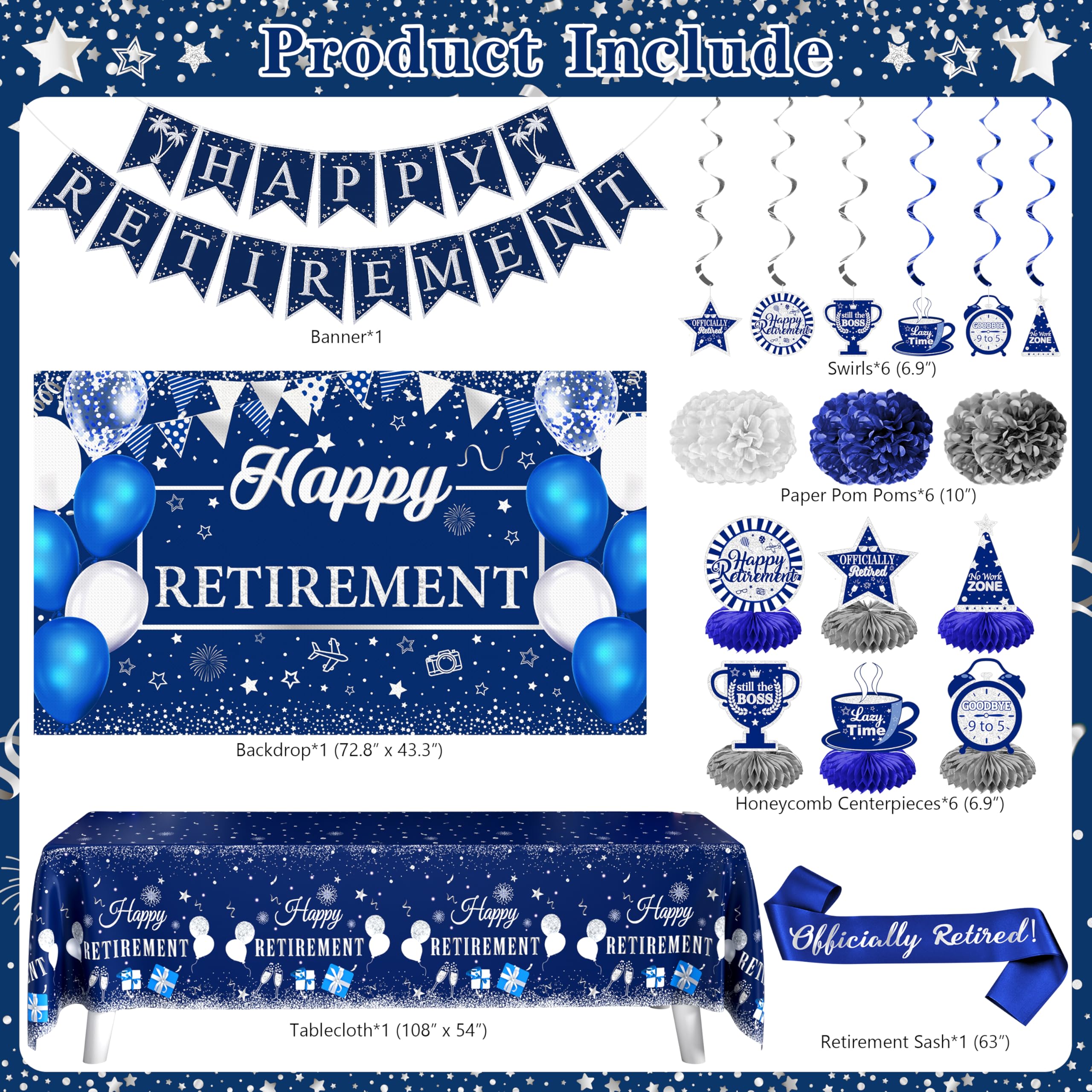 THAWAY blue silver retirement backdrop creates a photo-ready stage