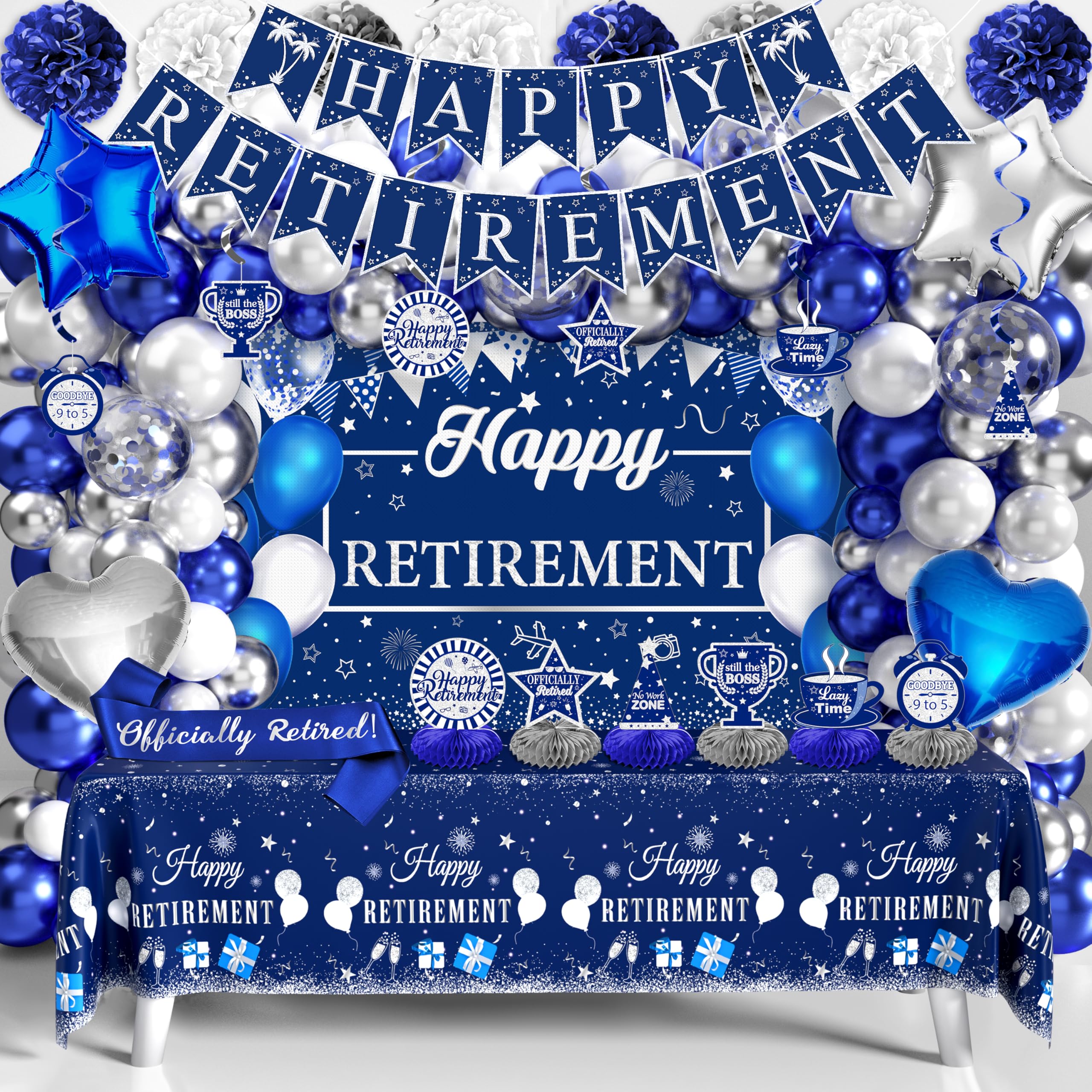 THAWAY blue silver retirement banner sets a festive mood for the party