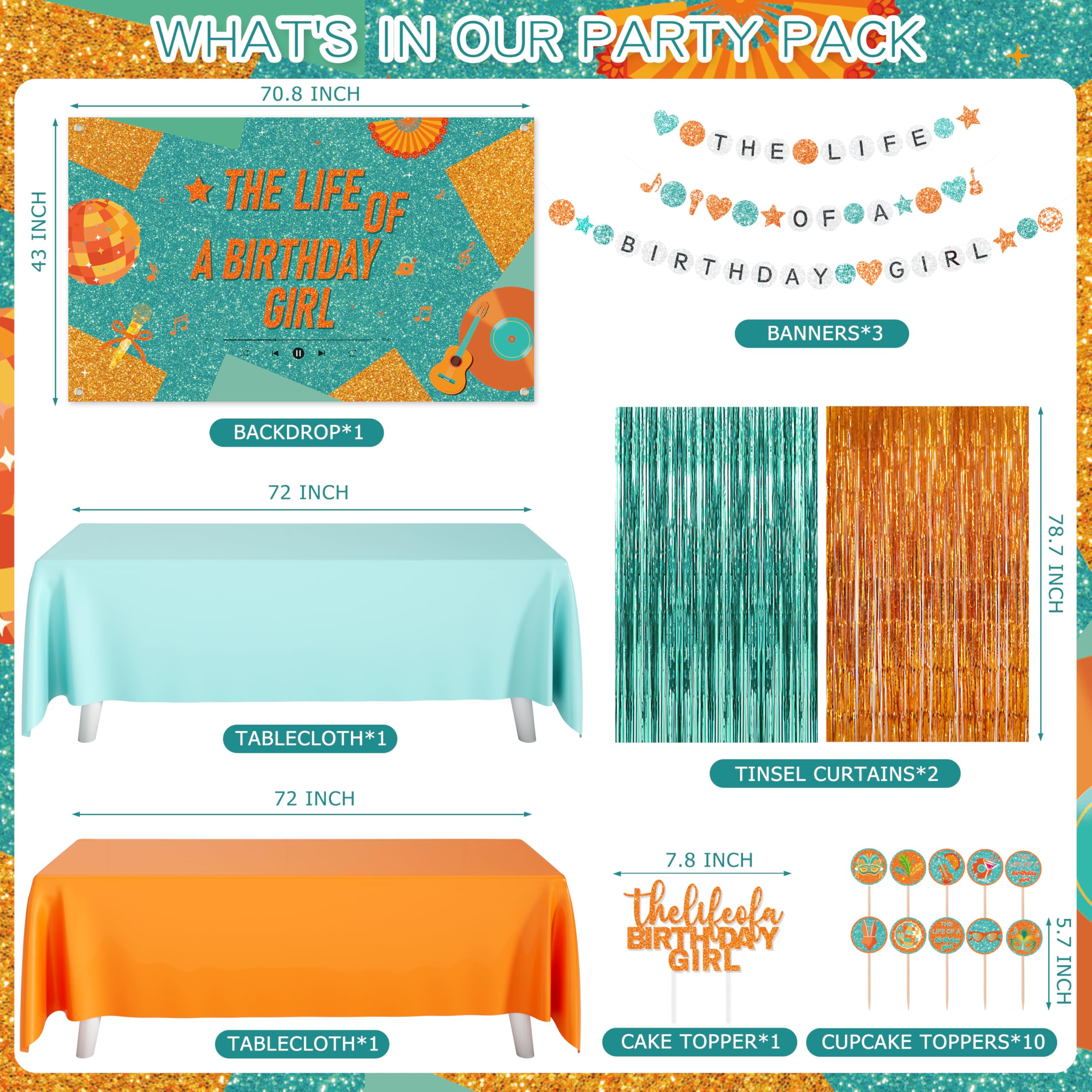 THAWAY Life of A Birthday Girl foil balloons in orange and green for festive flair.