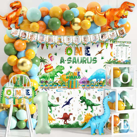 THAWAY One a Saurus backdrop for memorable dinosaur party photos and decorations.