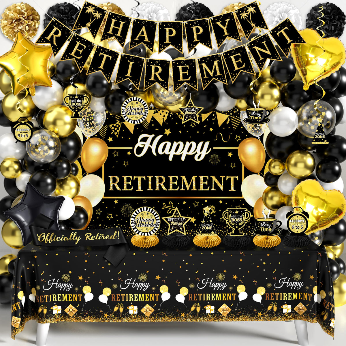 THAWAY retirement banner for a classy black-gold party backdrop and focal point