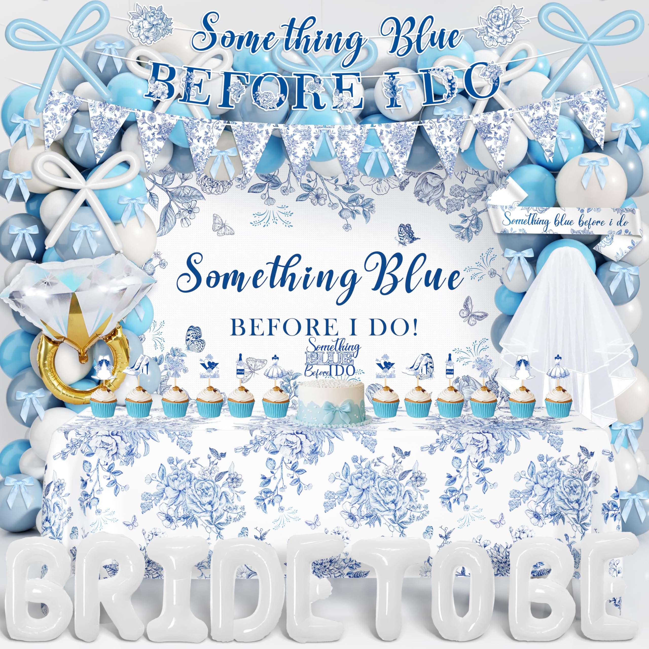 THAWAY Something Blue Backdrop sets a romantic bridal shower photo backdrop.
