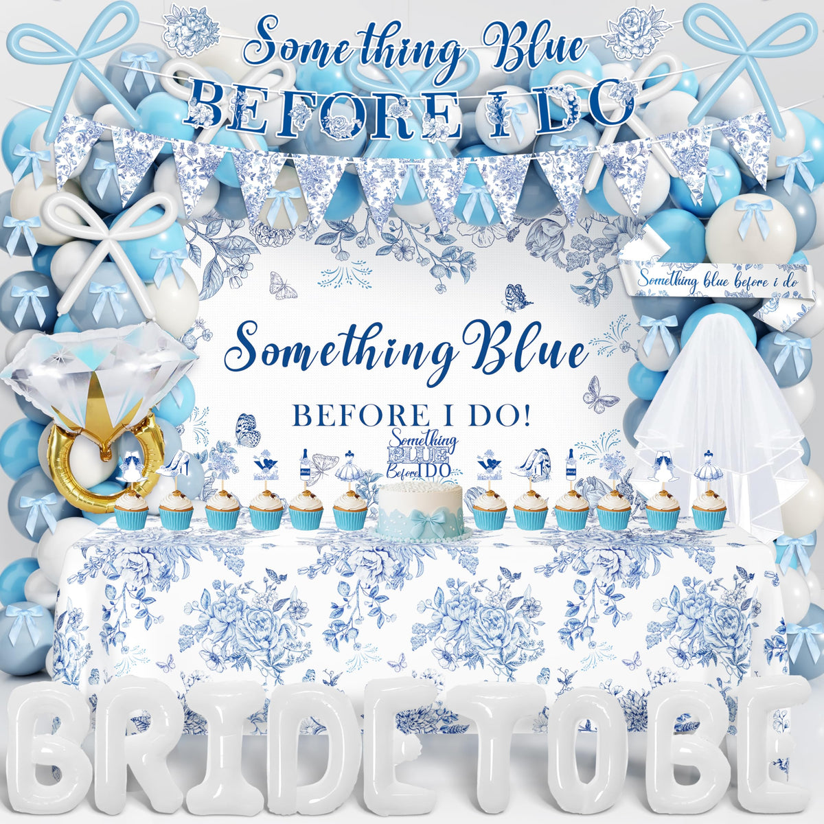 THAWAY Something Blue Backdrop sets a romantic bridal shower photo backdrop.