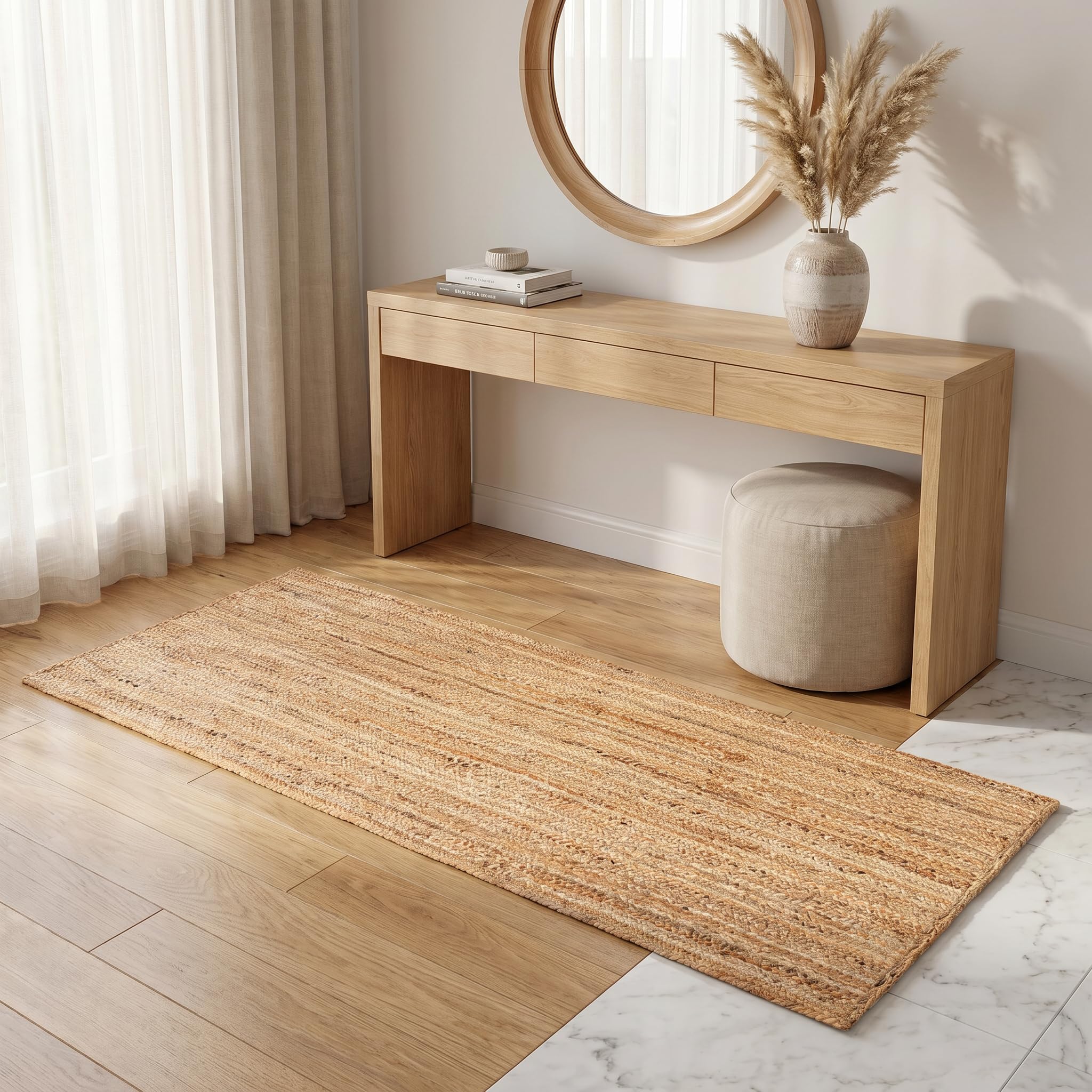 The Beer Valley jute braided runner showcases coastal style with durable underfoot.