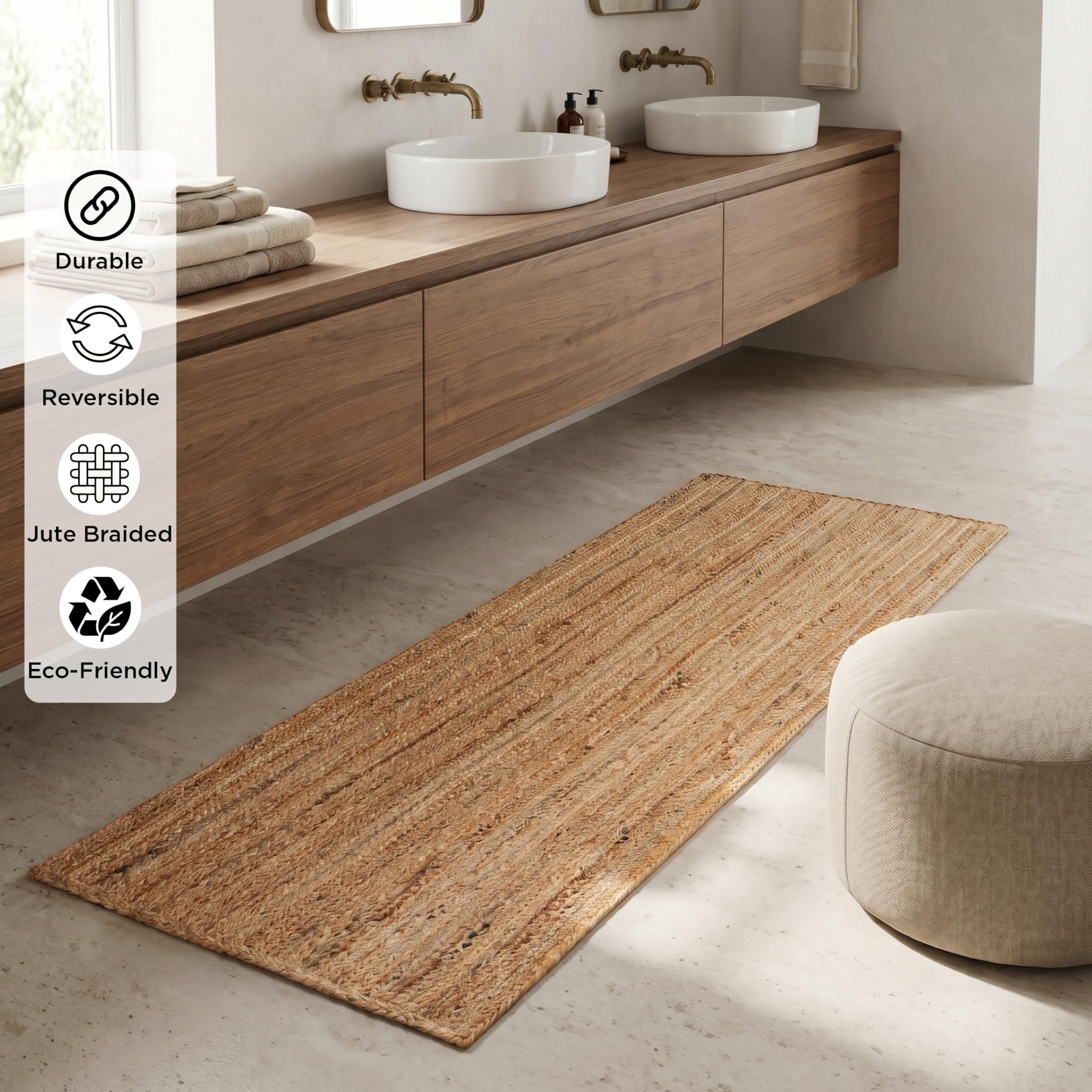 The Beer Valley jute braided runner features a reversible design for extended wear.