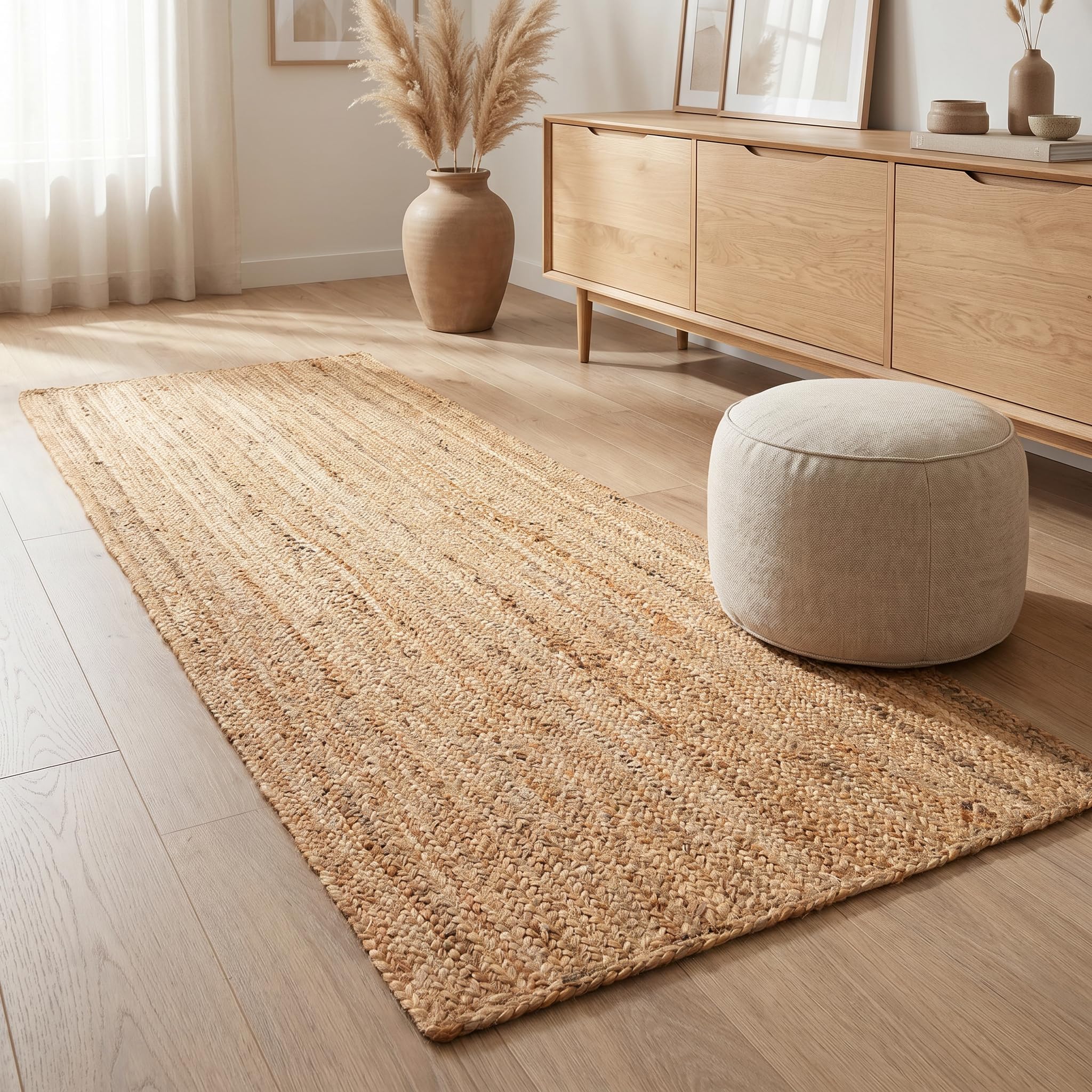The Beer Valley jute braided runner in natural tone brightens kitchens and entryways.