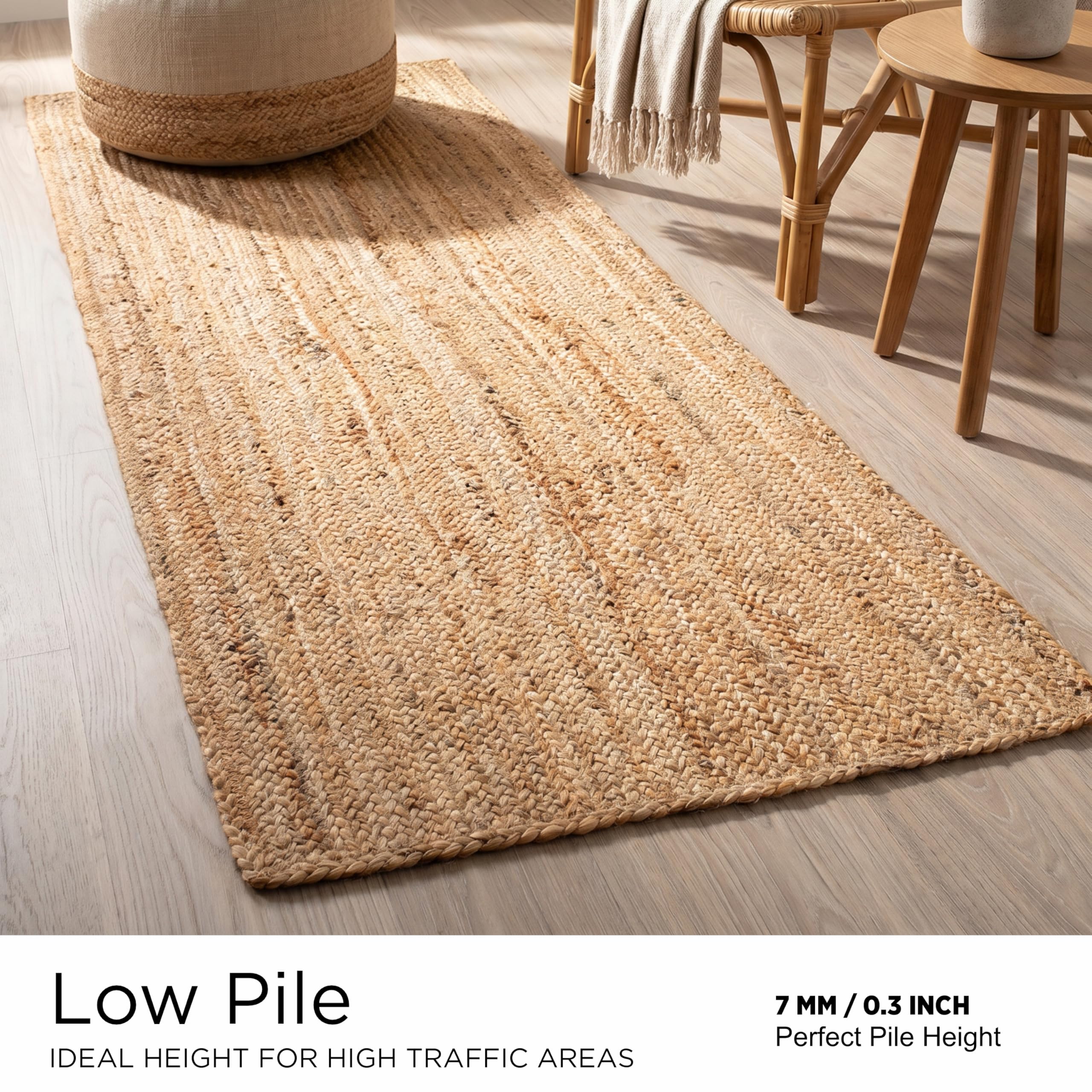 The Beer Valley natural jute fibers offer rustic charm and easy upkeep.