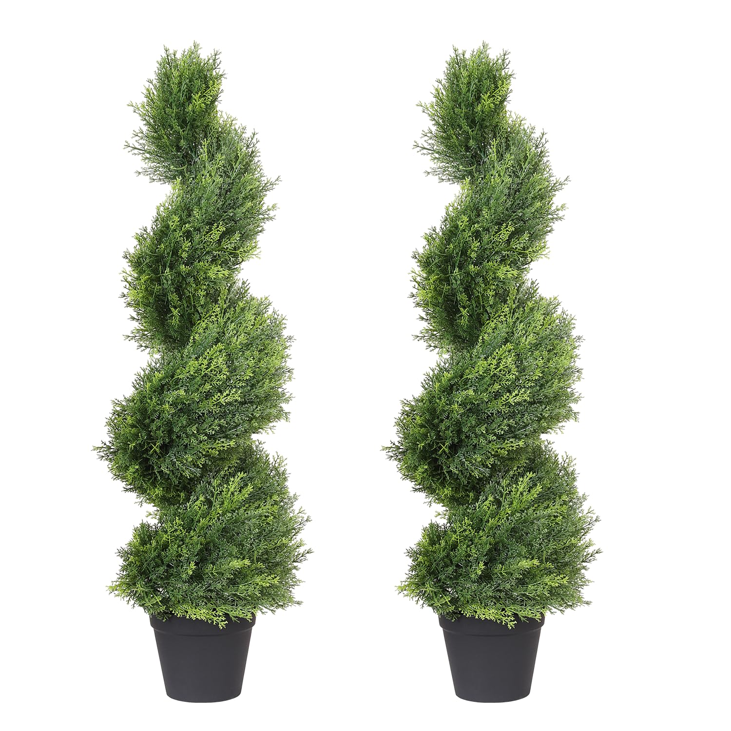 The Bloom Times 3ft artificial topiary spiral tree outdoors with cedar foliage, enhancing curb appeal